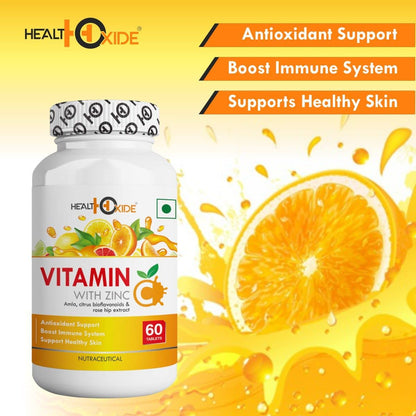 HEALTHOXIDE Pure Vitamin C 1000mg Tablet Supplement- Boost Immune System, Skin Glow, AntiOxidant - 60 Tablets