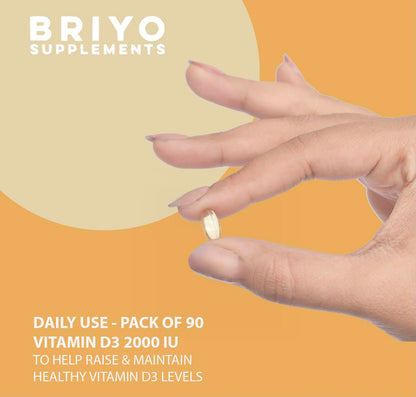 Briyosis Briyo Vitamin D3 2000 IU - 90 Softgels - For Bone Health, Muscle Function and Immune Support Healthy Bone Function Strong Muscles Boost Immune System for Men/Women