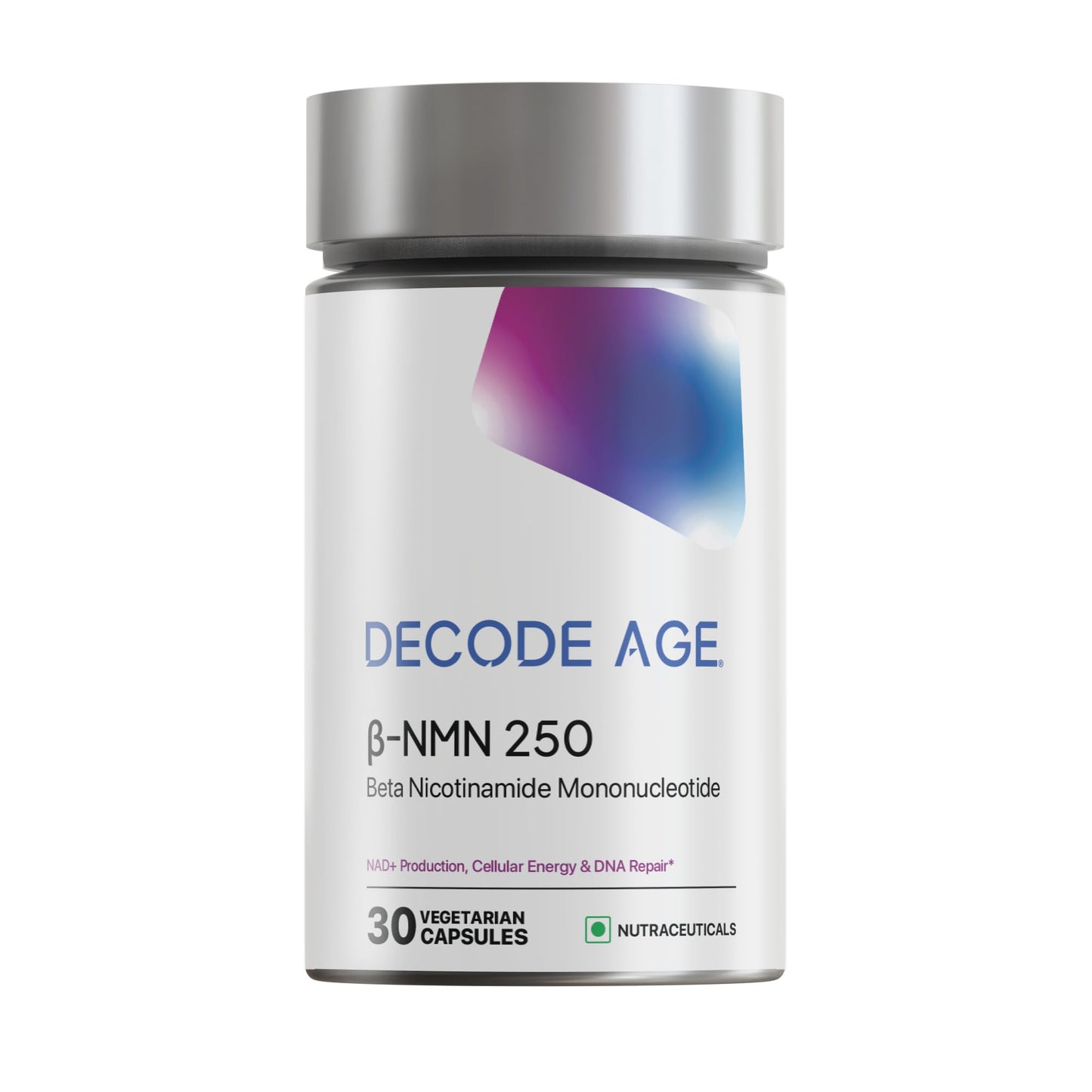Decode Age NMN Supplement, 99.9% Pure Beta NMN, NAD+ Booster for Energy, Cellular Repair & Skin Health, 250mg, 30 Veg Capsules