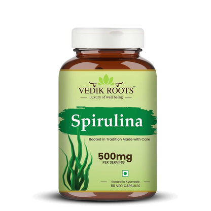 Vedikroots 100% Organic Spirulina Capsules For Weight Management & Immunity Booster | Helps In Healthy Heart | Support Digestion & Skin Health For Men And Women- 60 Capsules (Pack of 1)