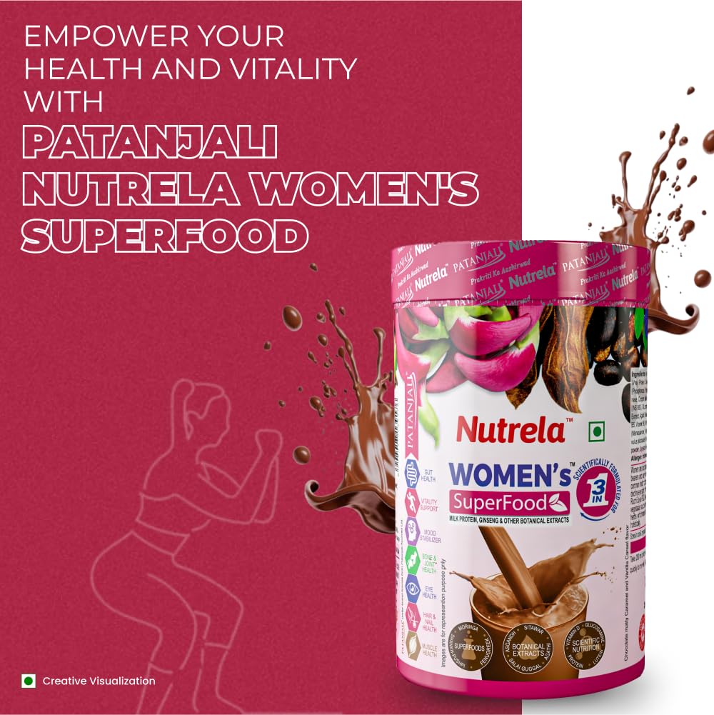 Nutrela Women Superfoods Protein Powder - 400g, Chocolate | Everyday Fitness with Biofermented Multivitamins & Whey Protein to support in Bone & Joints Health , Muscle , Heart , Hair & Nails , Vitality and Mood Stabilizer