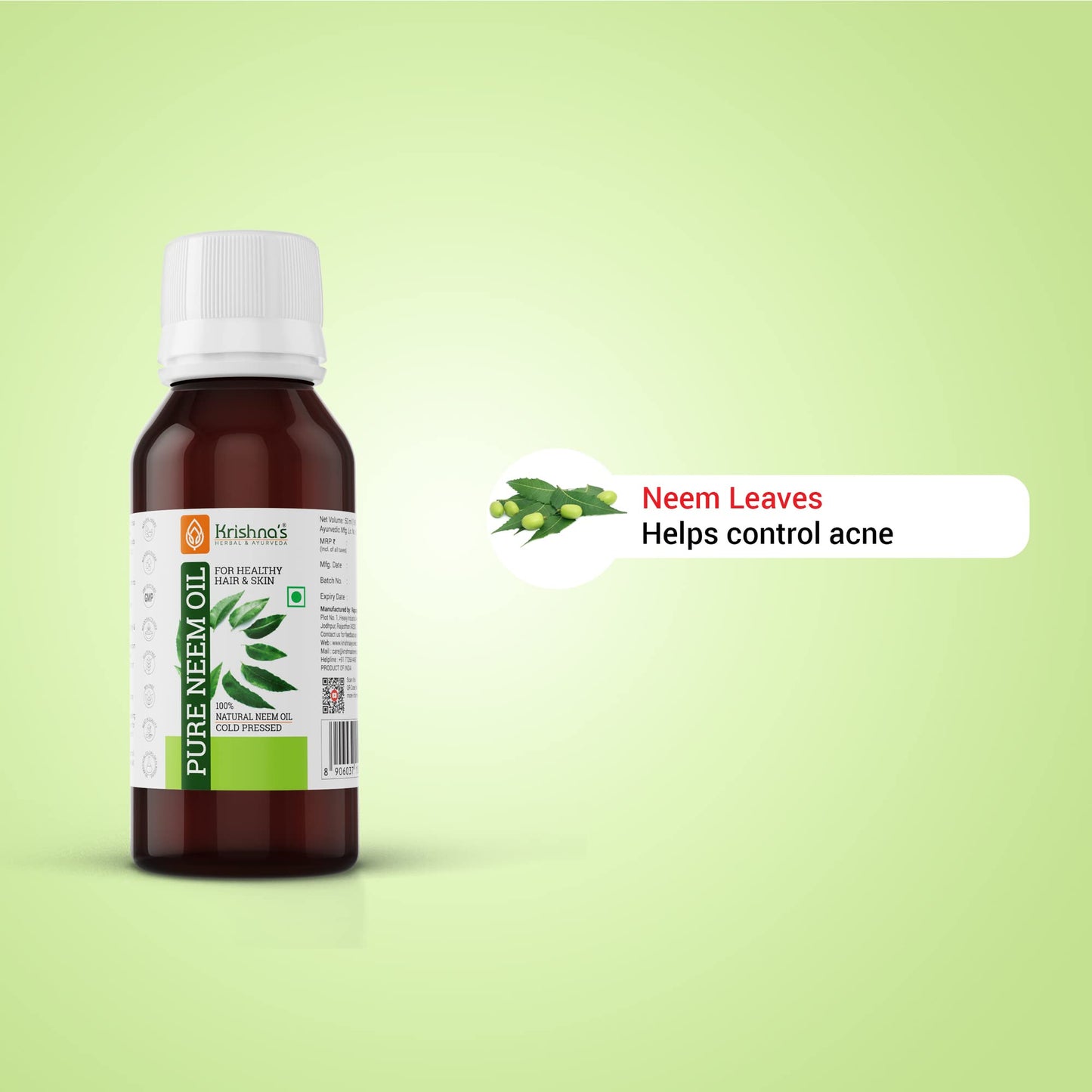 Krishna's Pure Neem Oil - 50 ml (Pack of 3) | Natural & Cold Pressed Neem Oil | For Healthy Skin & Hair
