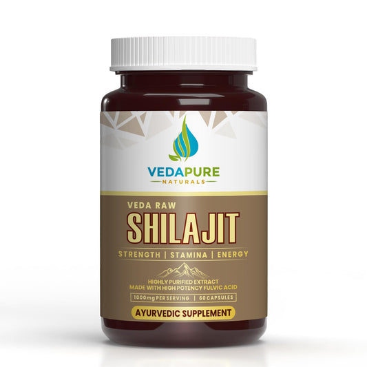 VEDAPURE Shilajit | Raw Shilajit Capsules with Gokhru (Tribulus Terrestris) | Original Gold Shilajit Capsules for Men & Women to built Strength & Stamina | Lab Tested Shilajit-60 Capsules (1)