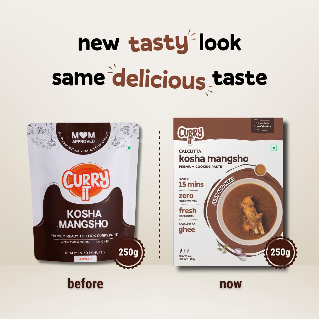 CURRYiT Calcutta Kosha Mangsho Curry Paste 250g | Ready to Cook in 15 mins | Serves 4-6 | Just add Fresh Mutton, Meat, Fish | Goodness of Ghee | No Preservatives | Eat with Chawal Roti | Indian Masala Gravy