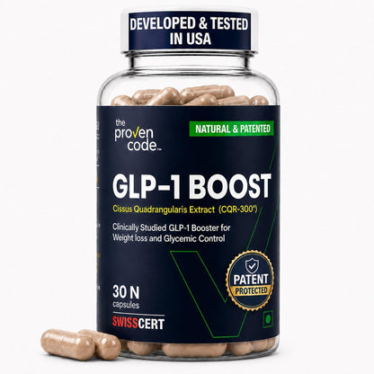 The Proven Code GLP-1 Boost | CQR-300® 300mg | Natural GLP-1 Support Supplement | Appetite Control, Craving Control | Cissus Quadrangularis Extract | 30 Veg Capsules