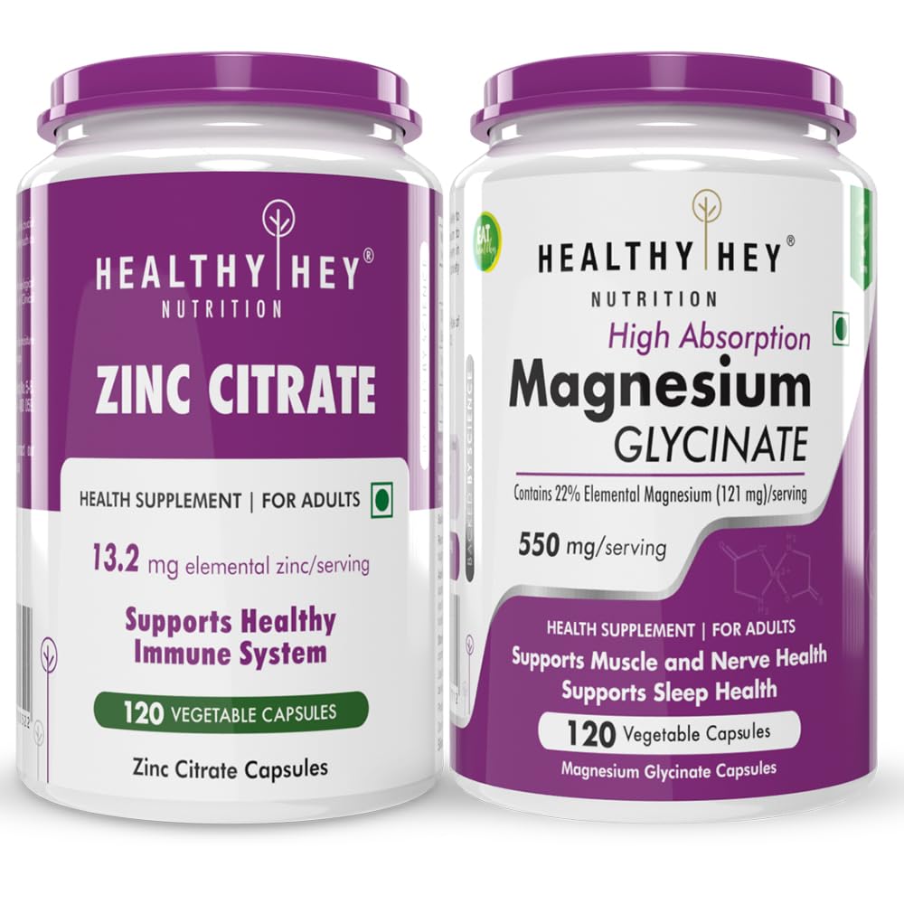 HealthyHey Nutrition Zinc citrate 120 capsules & magnesium glycinate 120 capsules