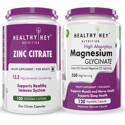 HealthyHey Nutrition Zinc citrate 120 capsules & magnesium glycinate 120 capsules