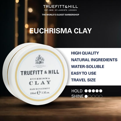 Truefitt & Hill Hair Styling Clay | 100gm | Best for Short to Medium Hair |Strong Hold| Matt Finish |Restylable | Easy Wash Off | Hair Styling Clay|Hair Styling For Men|Safe For Daily Use|Non Greasy|Non Oily Look|Wheat Protein & Limonene