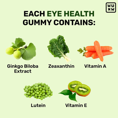 What's Up Wellness Eye Health Gummies To Maintain Eye Health | Zeaxanthin 4mg Helps Shield Blue Light | Formulated with Vitamin A, Vitamin E, Lutein, and Ginkgo Biloba | 30 Days Pack (30 Gummies)