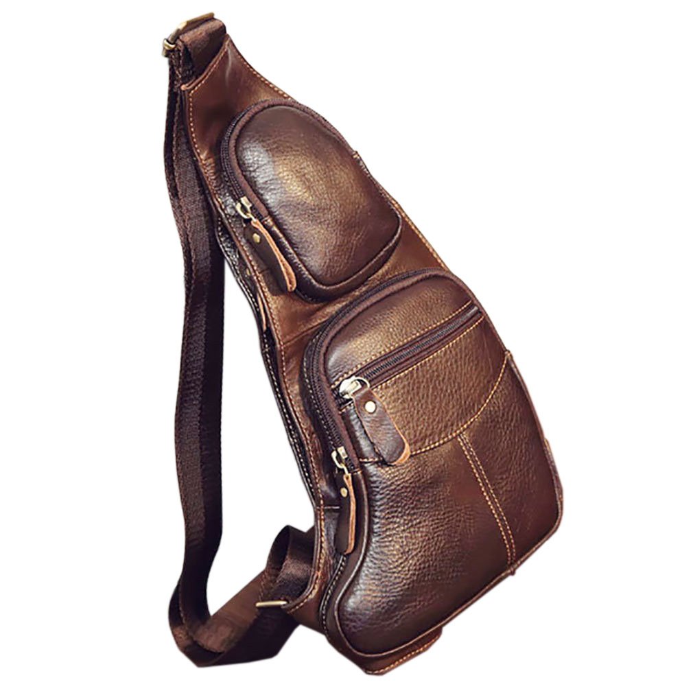 Hebetag Men's Vintage Leather Sling Bag Backpack Crossbody Shoulder Chest Day Pack Backpacks One Size Coffee