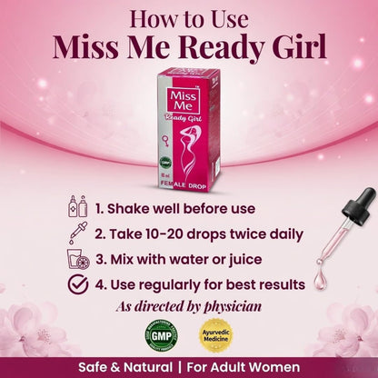 READY GIRL Ayurvedic Female Wellness Drops for Women |10 ml | Herbal Daily Wellness Support with Shatavari | Liquid Drops for Energy Vitality & Mood Balance | Mix with Water, Juice or Milk