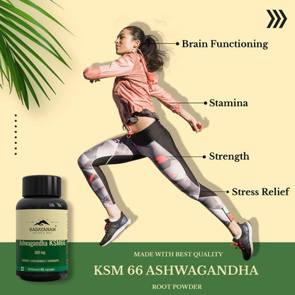 Rasayanam Ashwagandha Ksm-66 (500 Mg) Pack Of 3 Extra Strength Natural Formulation Support Strength & Energy Withania Somnifera Extract, capsule