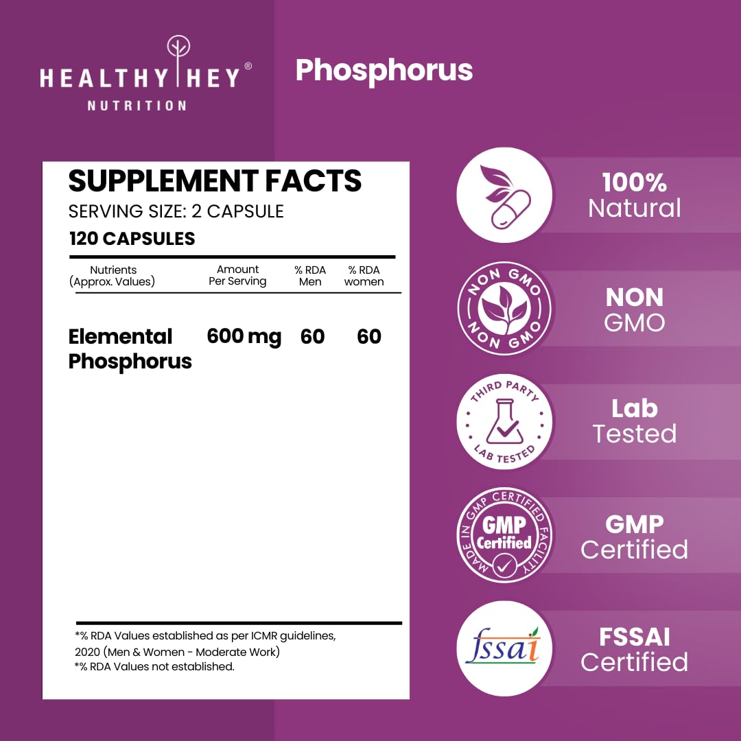 HealthyHey Nutrition Phosphorus - Support Bone Health -120 Veg. Capsules
