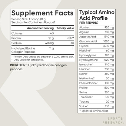 Sports Research Collagen Peptides Powder (16Oz)|Grass-Fed, Certified Paleo Friendly, Non-Gmo And Gluten Free - Unflavored, 1 count, 41 servings