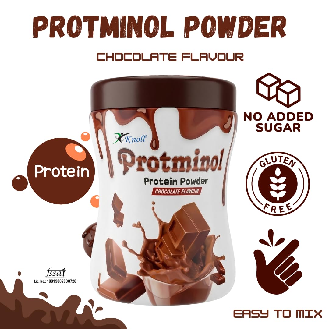 Knoll Healthcare Protminol Protein Powder Chocolate Flavour Daily Nutrition Supplement for Energy | Growth & Immunity Supports Active Lifestyle | Muscle Strength & Wellness for Teens & Adults | 200g