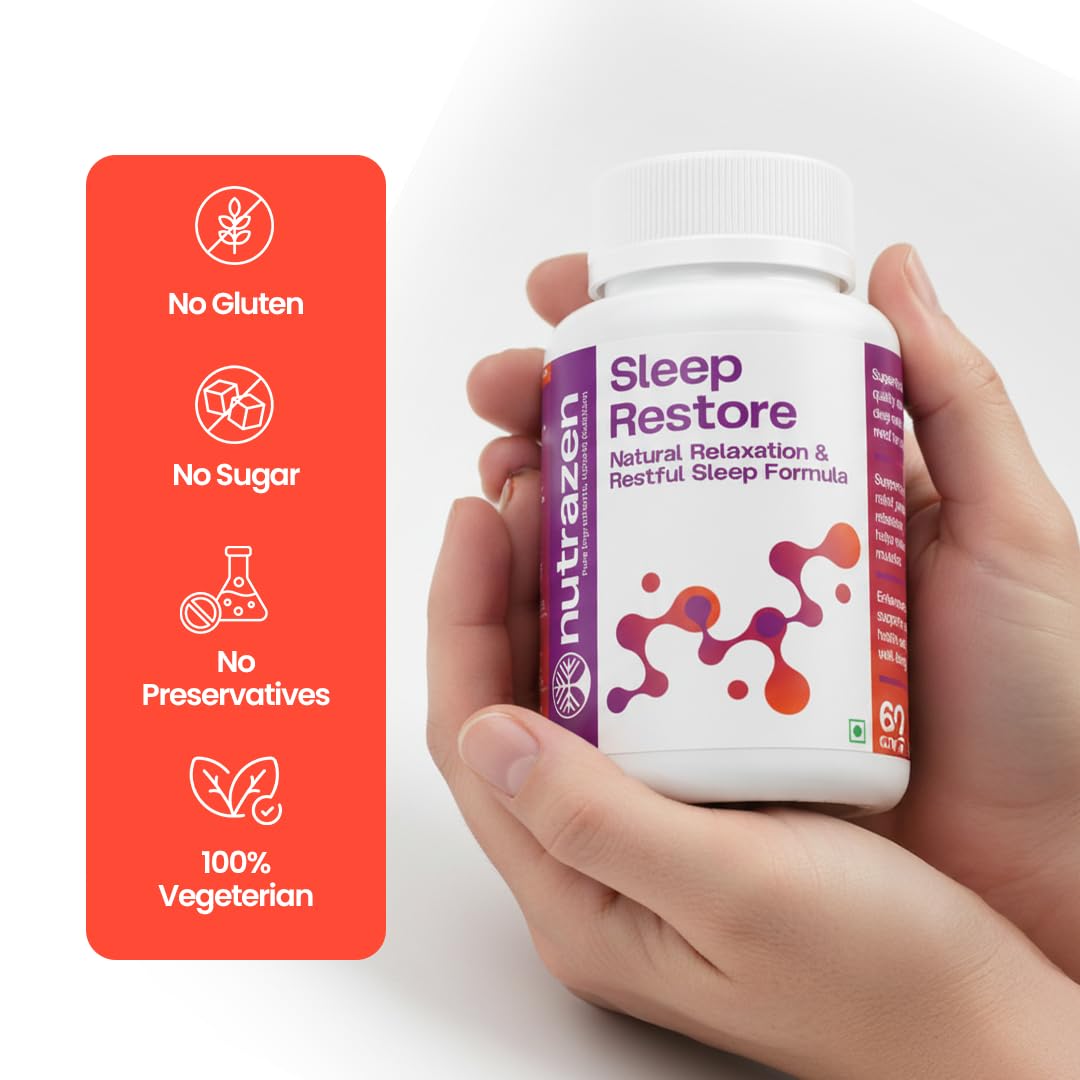 Nutrazen Sleep Restore – 60 Capsules | Triple Magnesium Formula (Bisglycinate, Threonate, Oxide) | Chamomile Extract, Valerian Root, Lavender, Ashwagandha | Zinc, L-Theanine, Glycine | Supports Relaxation, Calm & Restful Sleep