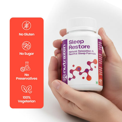 Nutrazen Sleep Restore – 60 Capsules | Triple Magnesium Formula (Bisglycinate, Threonate, Oxide) | Chamomile Extract, Valerian Root, Lavender, Ashwagandha | Zinc, L-Theanine, Glycine | Supports Relaxation, Calm & Restful Sleep