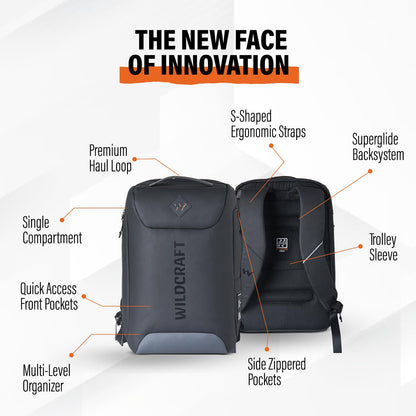 Wildcraft Torres Pro 20 Ltrs Laptop Backpack for Travel Gym Office | Unisex Backpack with Rain Cover | Durable & Spacious Bag for Men & Women 44 x30 x15Cm (Black)