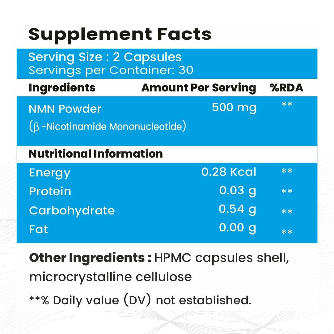 Raskam NMN 500mg Capsules – 60 Capsules