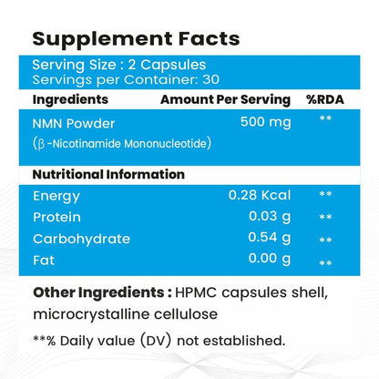 Raskam NMN 500mg Capsules – 60 Capsules