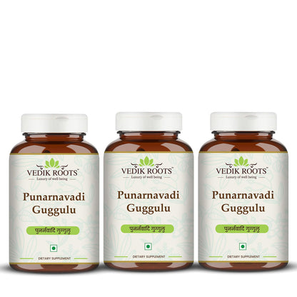 Vedikroots Punarnavadi Guggulu Tablets | Organic Ayurvedic Guggulu Formula | Liver Cleansing | Herbal Supplement- 60 Tablets (Pack of 3)