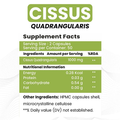 Raskam Cissus Quadrangularis Extract 1000mg – 100 Veg Capsules