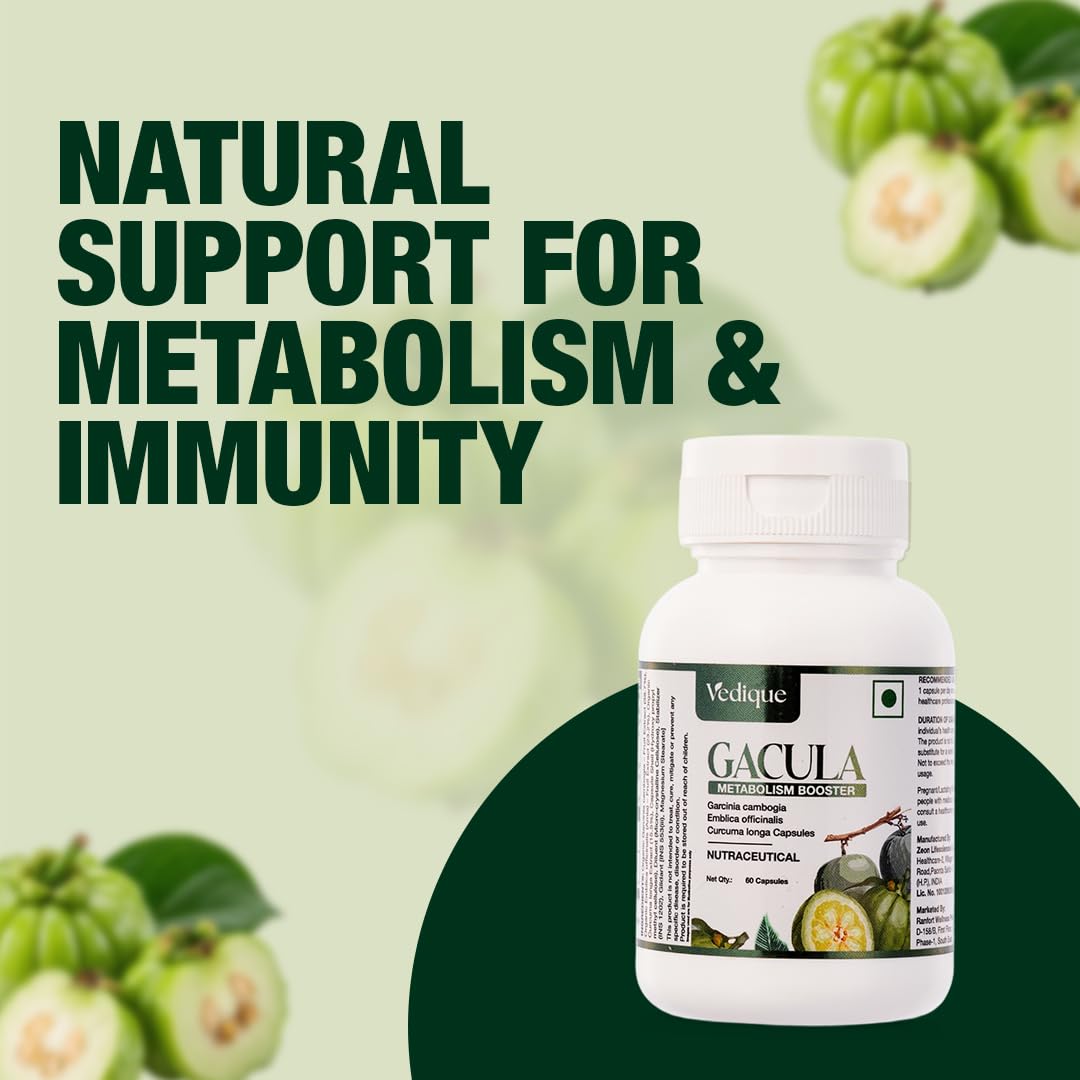 Vedique Gacula Weight Management Capsules | Garcinia Cambogia, Curcumin & Amla Extract | Metabolic Support & Fat Metabolism Formula | Natural Antioxidant Herbal Supplement | 60 Veg Capsules