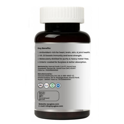 AyuGlow Omega 3 Fish Oil 2000mg | 3X Triple Strength Softgels with EPA & DHA + Astaxanthin & Vitamin D3 | Heart, Brain, Eye & Joint Health | Burpless | 60 Softgel