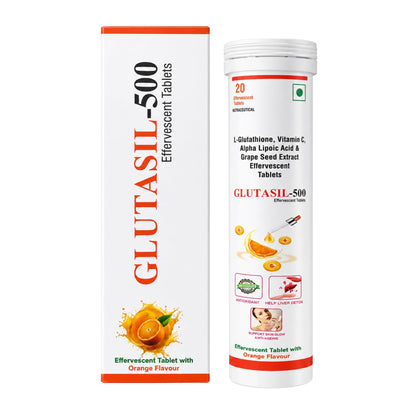 SCIL HEALTHCARE.INDIA Glutasil-500 - L-Glutathione with Vitamin C, Alpha Lipoic Acid & Grape Seed Extract Effervescent Tablets | Refreshing Daily Wellness Drink Supplement