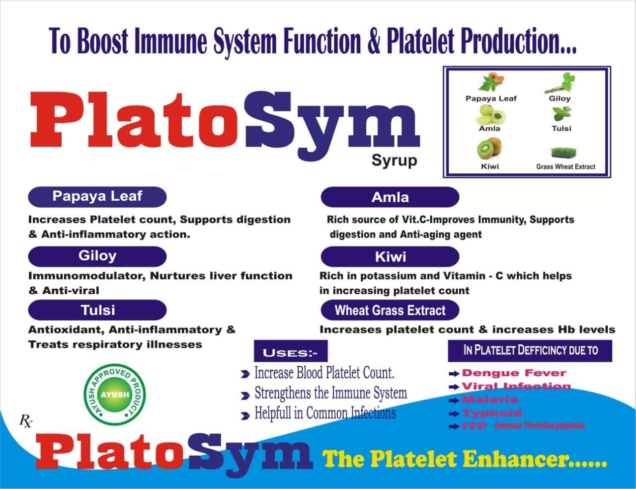 SYMCOX Platosym Syrup 200ml Increase Blood Platelet Count & Hb Levels, Supports Digestion & Anti-aging