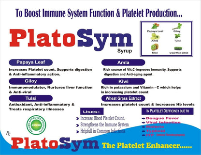 SYMCOX Platosym Syrup 200ml Increase Blood Platelet Count & Hb Levels, Supports Digestion & Anti-aging