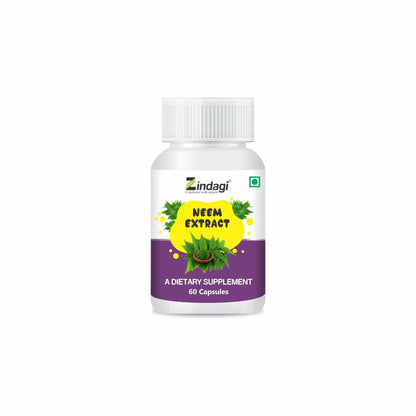 Zindagi 100% Pure Neem Extract Capsules - Dietary Supplement - Anti Bacterial Properties 60 Capsules (Pack of 3)