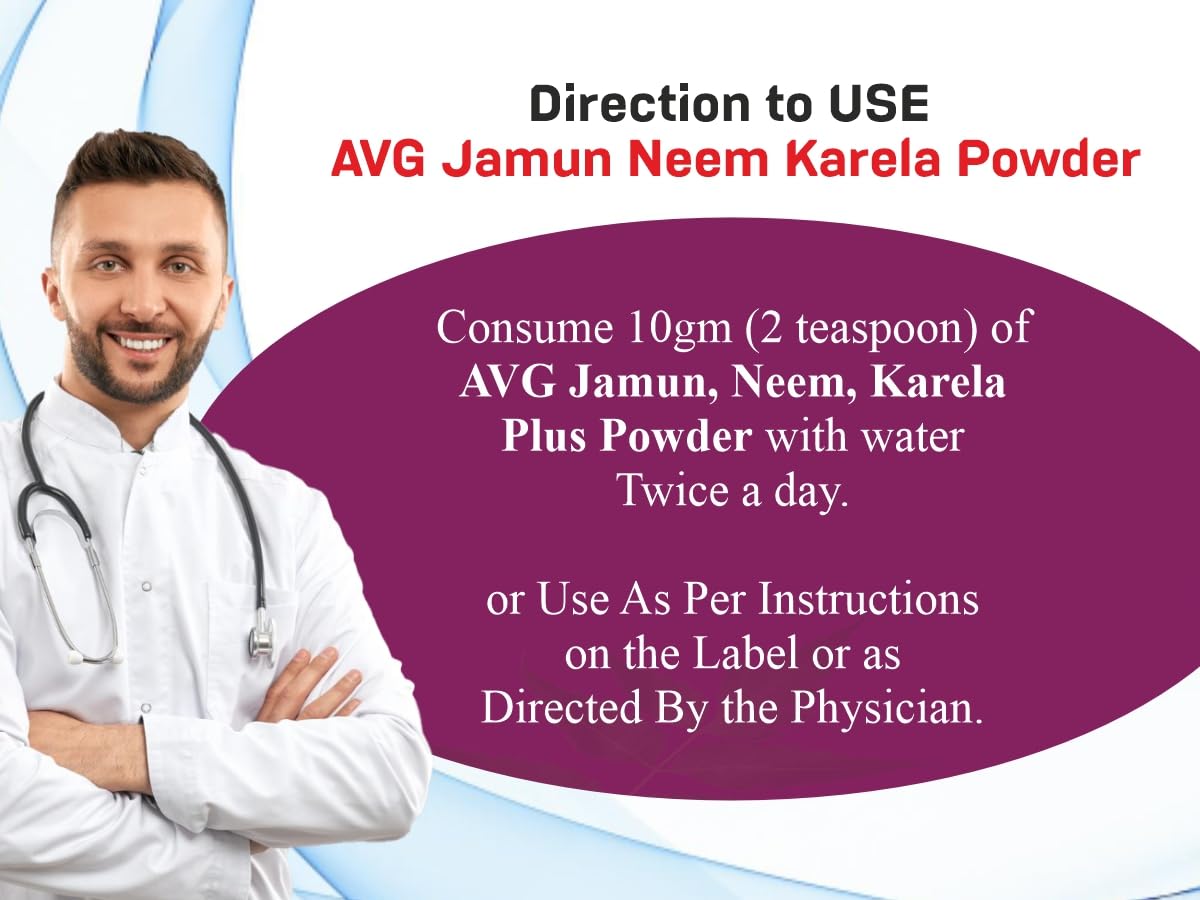 AVG Health Organics Jamun, Neem & Karela Plus Powder 200g, Diabetes Care Ayurvedic Supplement with Arjuna, Gokhru & Triphala for Diabetes Care and Weakness.