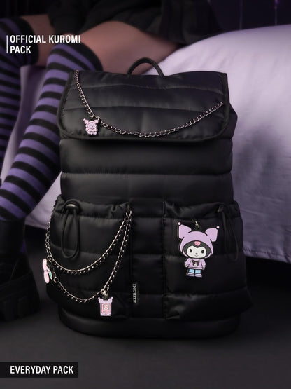 The Souled Store Hello Kitty: Kuromi Pack Backpack Officially Licensed Sanrio 18L Water Resistant Laptop Backpack Unisex Travel College Office Bag with Kuromi Charms