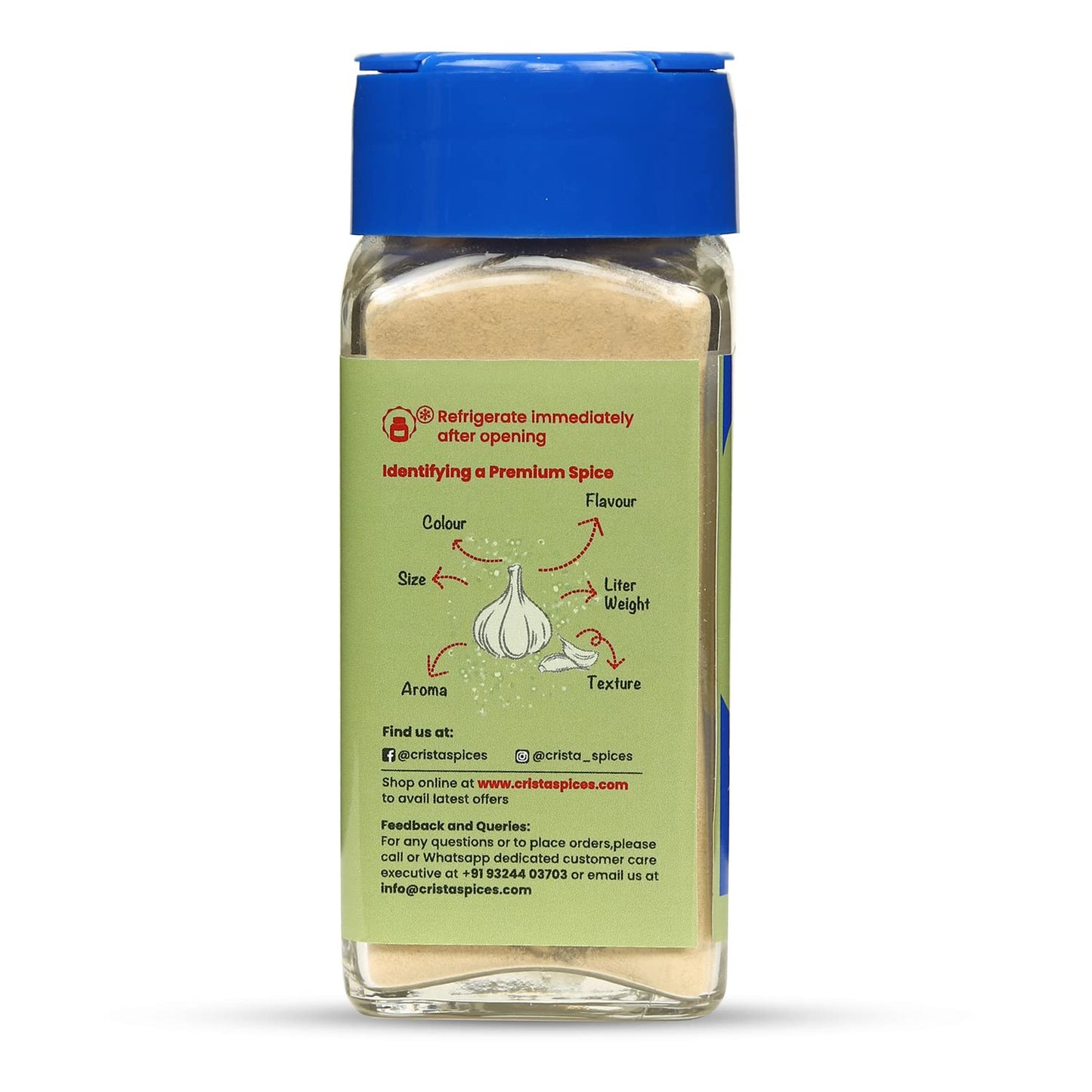 CRISTA Dehydrated Garlic Powder | 100% Pure Lehsun Powder | Ready to use | Farm Fresh | Zero added Colours, Fillers, Additives & Preservatives | 45 gms