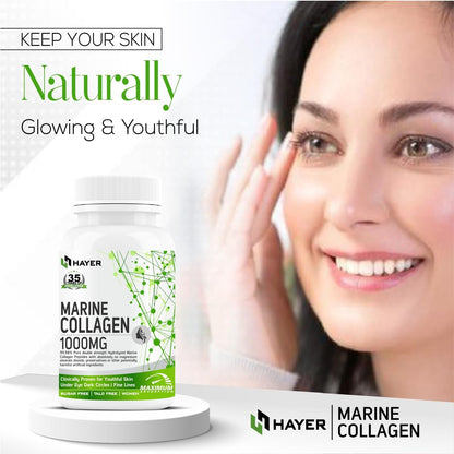 HAYER Marine Collagen Supplements For Women (Peptides) With Vitamin C, E, Glutathione Tablet, Cranberry, Plant-Based Powder Biotin Supplement For Skin Glow & Beauty Gluten & Sugar Free-60 Tablets