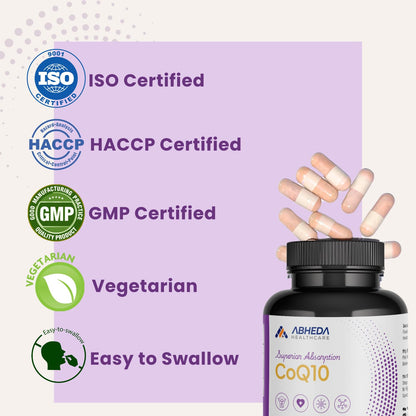 ABHEDA HEALTHCARE Coenzyme Q10 (Ubiquinone) 200mg – 60 Vegetarian Capsules, Pack of 2