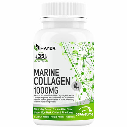 HAYER Marine Collagen Supplements For Women (Peptides) With Vitamin C, E, Glutathione Tablet, Cranberry, Plant-Based Powder Biotin Supplement For Skin Glow & Beauty Gluten & Sugar Free-60 Tablets