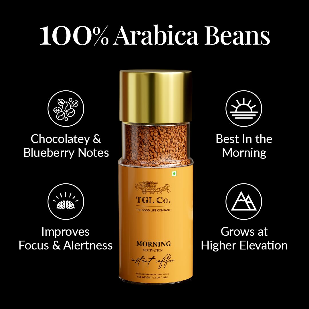 TGL Co. Morning Motivation Instant Coffee 100% Arabica Freeze Dried (100 Gm) | Anti Oxidant | Boost Energy | No Artificial Flavour
