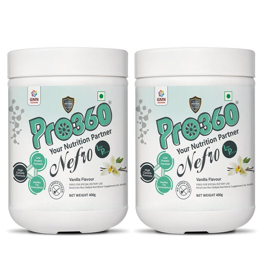 Pro360 Nefro LP Powder Vanilla Flavour – 400g Low Protein Nutrition Supplement for Kidney Health (Non-Dialysis) – Vanilla Protein Powder Enriched with L-Taurine, L-Carnitine (Pack of 2)