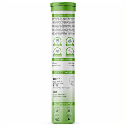 Raskam HEALTHCARE ACV Moringa 15 Effervescent Tablets 500 Mg Apple Cider Vinegar With No Added Sugar For Gut Health | Weight Loss | (Pack of 3, Green Apple)