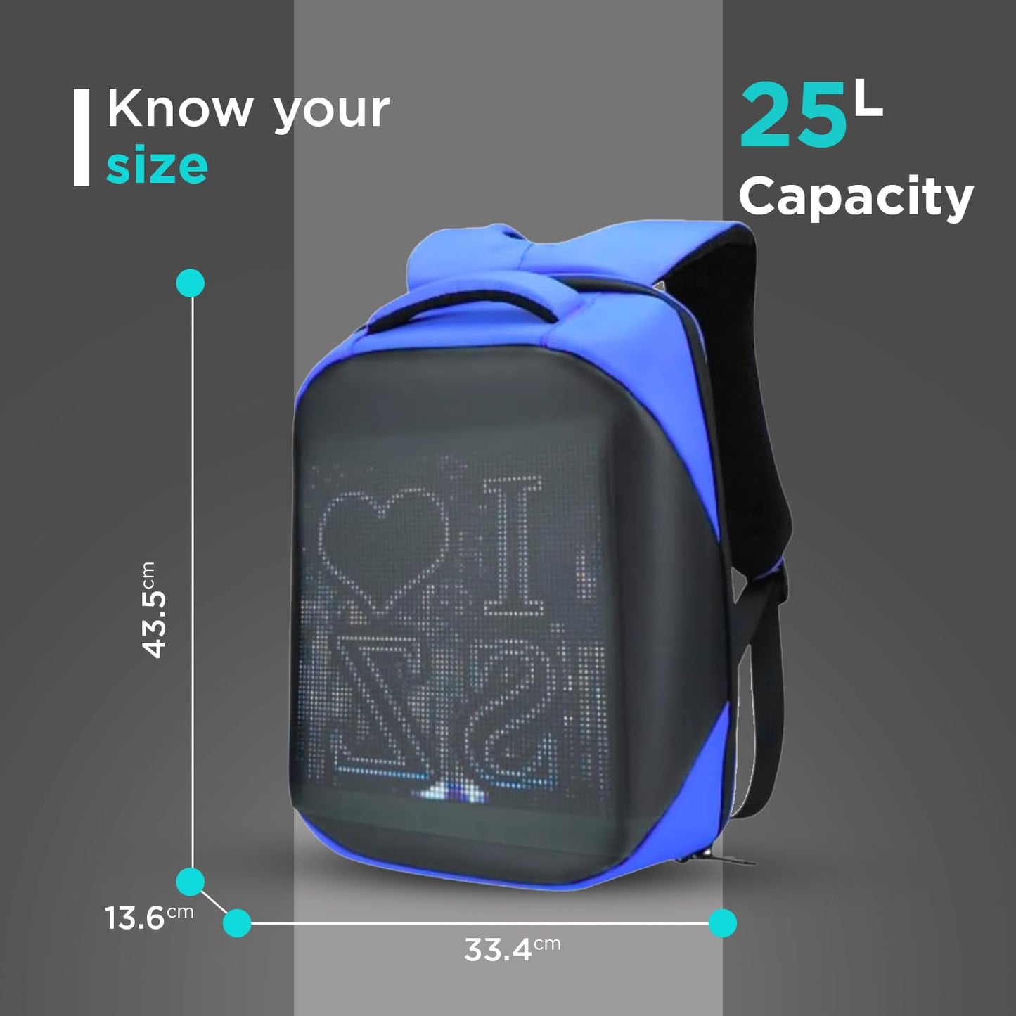 SAGEWARE Unisex LED Backpack – Custom Pixel Display Bag for Laptop, School & Fashion (20 L) Blue