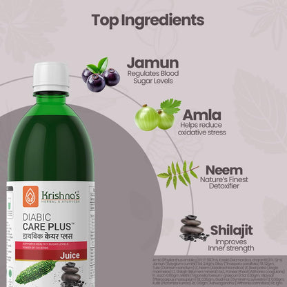 Krishna's Diabic Care Plus Juice with 14 Herbs – Natural Support for Blood Sugar Levels | Herbal Formula for Energy & Wellness - 1000 ml