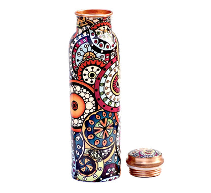 DSH Copper Bottles for 1 Litre Printed with Modern Art, Travelling Purpose Bottles,Yoga Ayurveda Healing, 1000 ML (Design SM09)