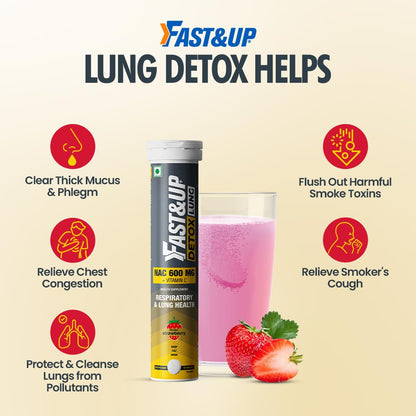 FAST&UP Detox Lung N-Acetylcysteine 600mg + Vitamin C - Lung Protective Supplement, 20 Tablets – Respiratory & Lung Health - Strawberry Flavour