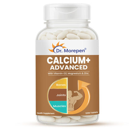 Dr. Morepen Calcium+ Advanced Tabs with Vitamin - D2, Magnesium & Zinc - 120 Veg Tablets for Women & Men Calcium & Vitamin D Tablets to support Strong Bones, Joints & Muscles