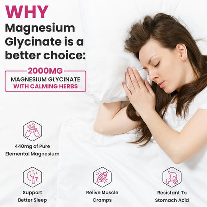 NATURYZ Triple Strength Magnesium Glycinate 2000mg & Calming Herbs for Men & Women | Chamomile | Valerian Extract | 100% RDA Magnesium | Supports Nerve Health, Muscle Relaxation & Sleep Quality - 90 Tablets