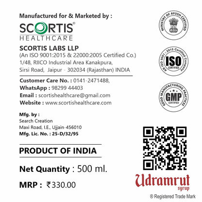 SCORTIS HEALTH CARE Udramrut Syrup - 500 ml, For Constipation Relief, Indigestion & Gas, Ayurvedic Medicine