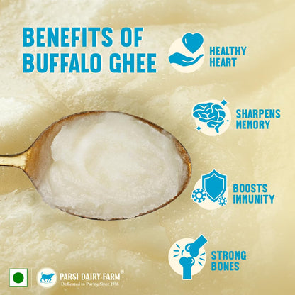 Parsi Dairy Farm Pure Buffalo Ghee | Traditional Desi Ghee | Danedar Texture | Farm Fresh & 100% Natural | No Additives | Vegetarian - 500ml