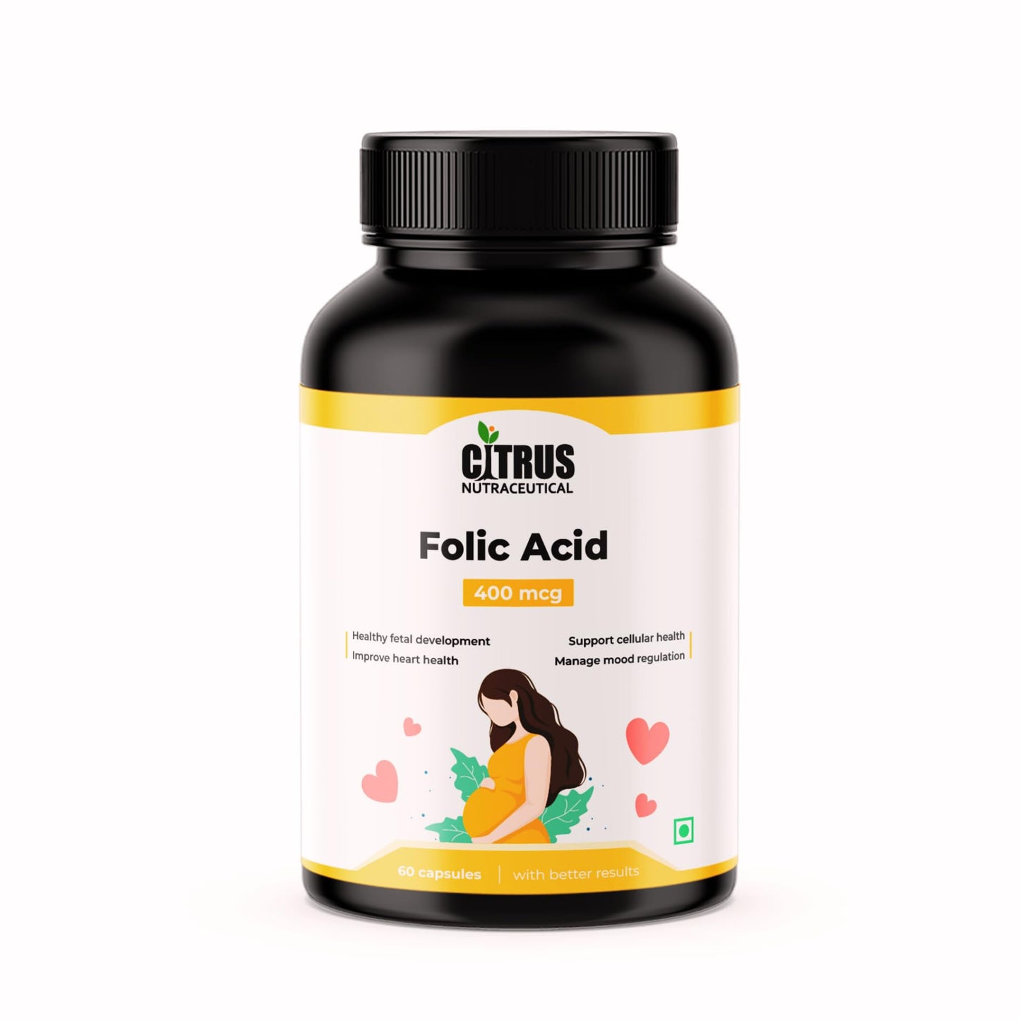 CITRUS NUTRACEUTICAL Folic Acid For Healthy fetal development, Heart, blood and celullar health- 60 Capsules (Pack of 2)